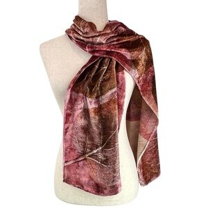 NWOT Crushed Velvet Silk Blend Artisan Hand Painted Scarf Leaf Pattern